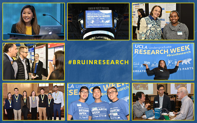 Collage of students at past undergraduate research weeks 