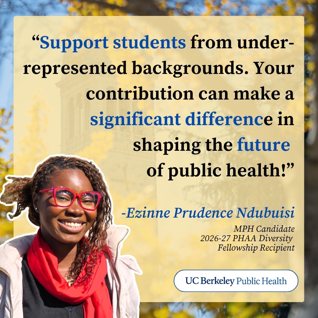 Student Ezinne Ndubuisi encourages alumni to contribute to the 2026 PHAA crowdfunding campaign to raise funds for diversity and inclusion fellowships. "Support students from underrepresented backgrounds. Your contribution can make a significant difference in shaping the future of public health!".