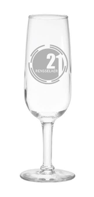 A glass flute with the Class of 2021 mark on it