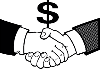 Image:  Shaking Hands with Dollar sign representing a donation.