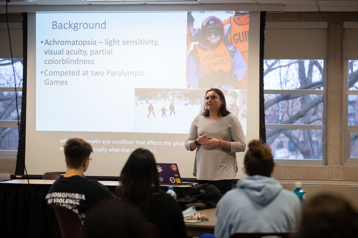 Staci Manella, US Paralympic athlete speaks to our Alliance for Disability Awareness student club.