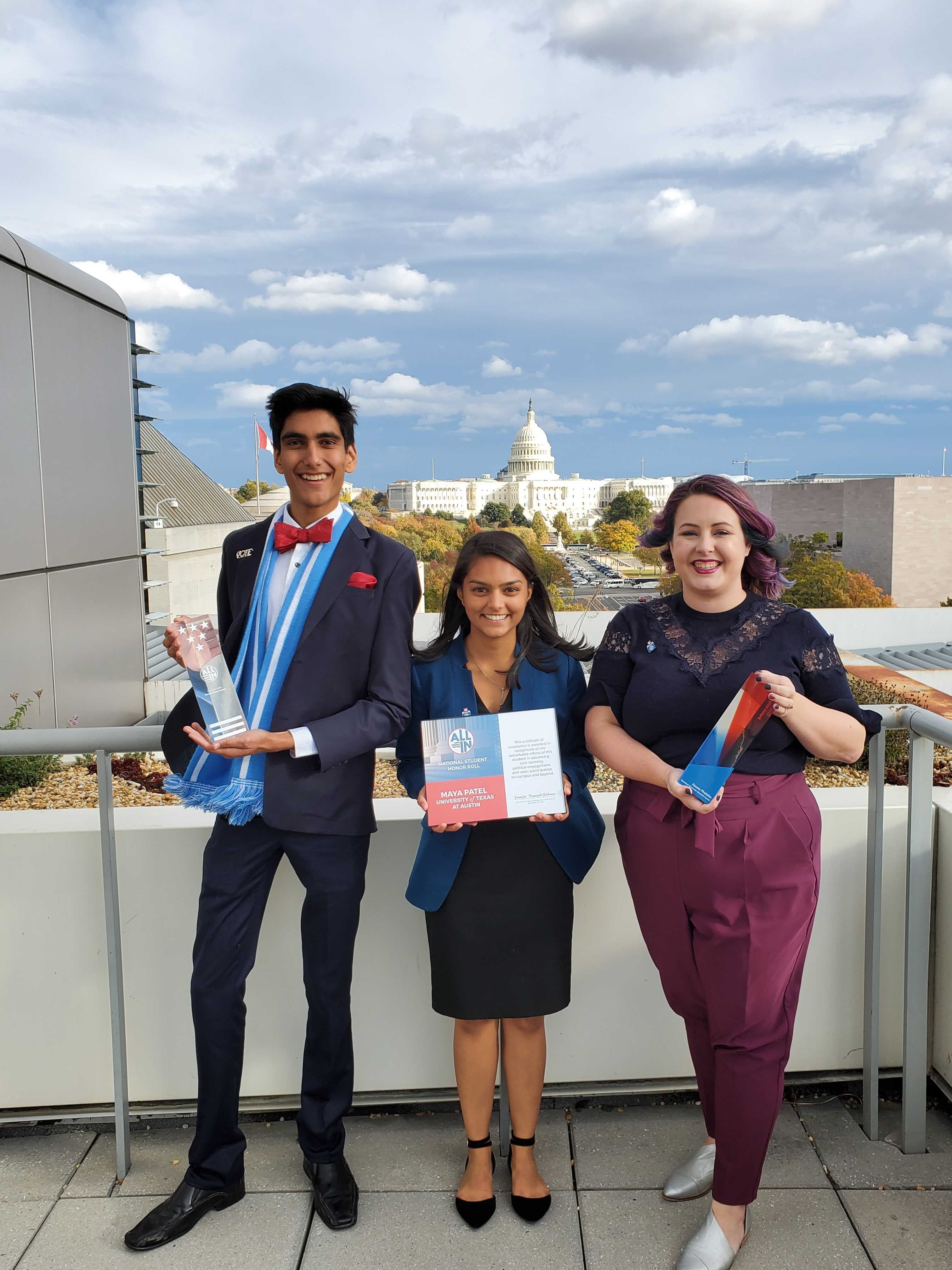 TX Votes members after receiving awards from the ALL IN Campus Democracy Challenge