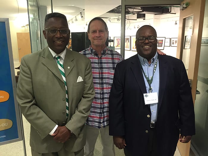 photo of David with Rev. Jack Sullivan, Jr. and Greg Moore, Black Alumni Reunion