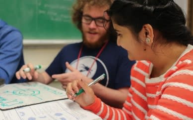 Math students working together in the Math Center 