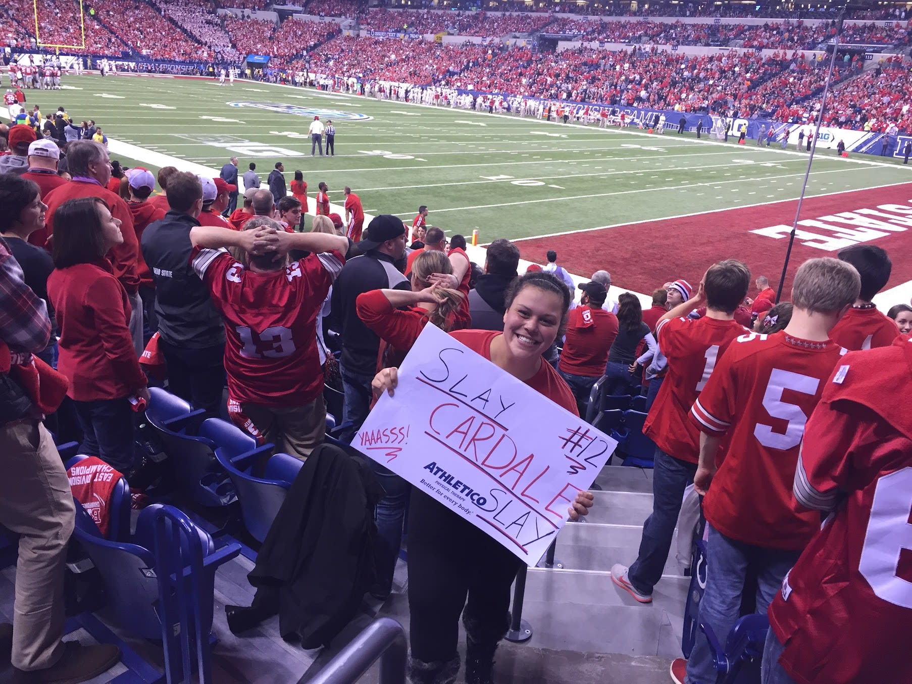 Melissa at the 2014 B1G Championship Game against Wisconsin in Indianapolis (59-0)