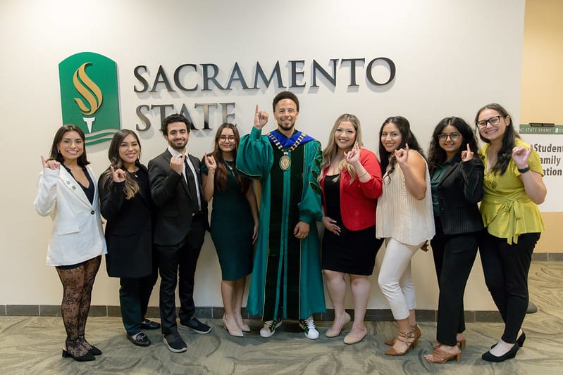 President Wood pictured with students