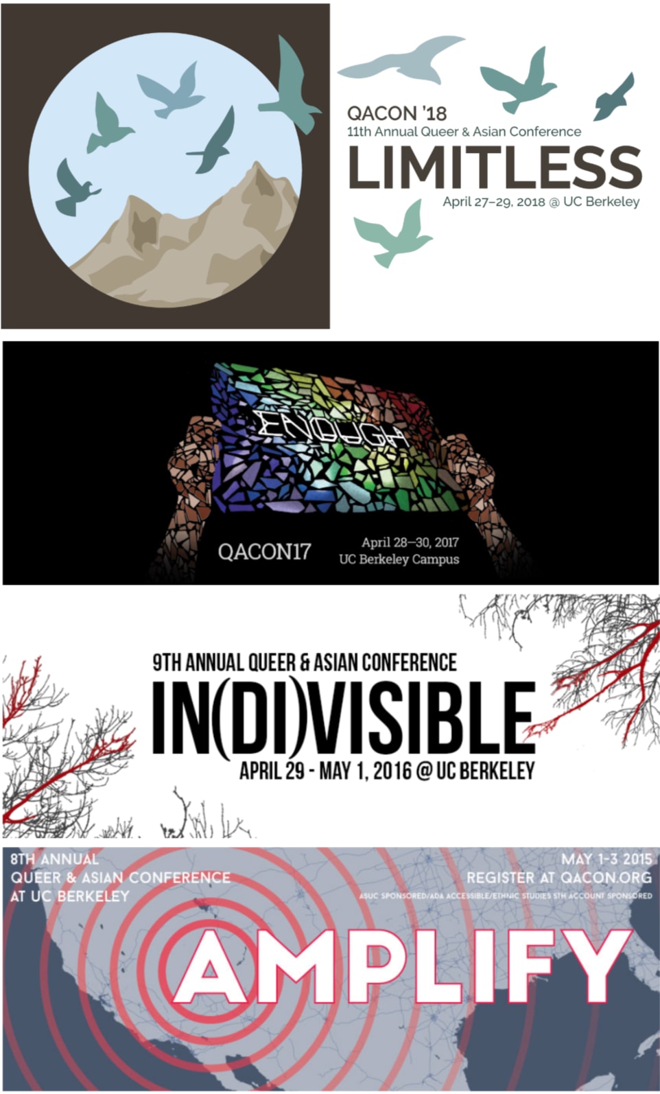 Previous conference banners: Limitless, Enough, In(di)visible, Amplify