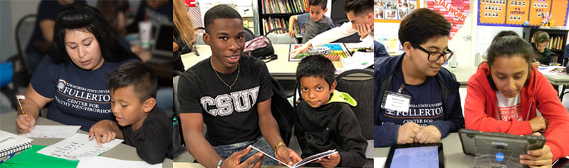 students teaching children