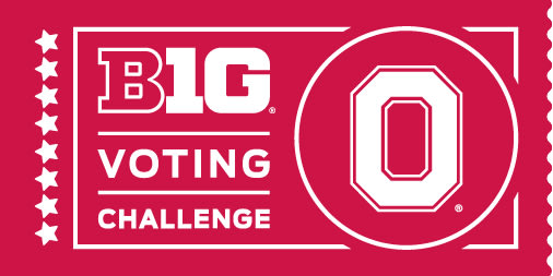 The B1G Ten Voting Challenge. A Block O is to the right of it, all on a scarlet background