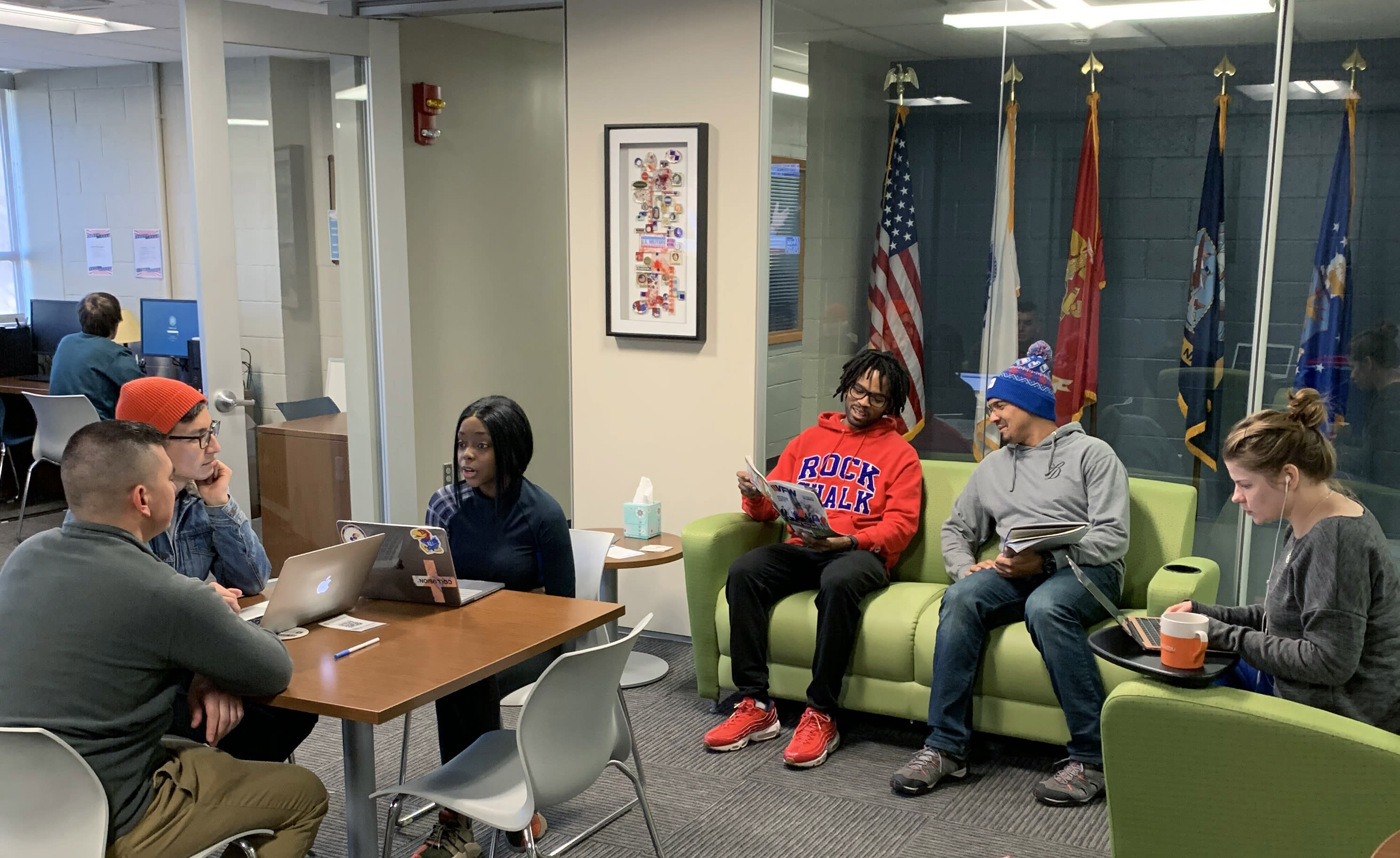 Students sitting in lounge studying