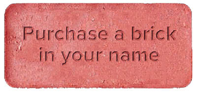 A mixture of red and brown brick with the fake engraving of 'purchase a brick in your name' 