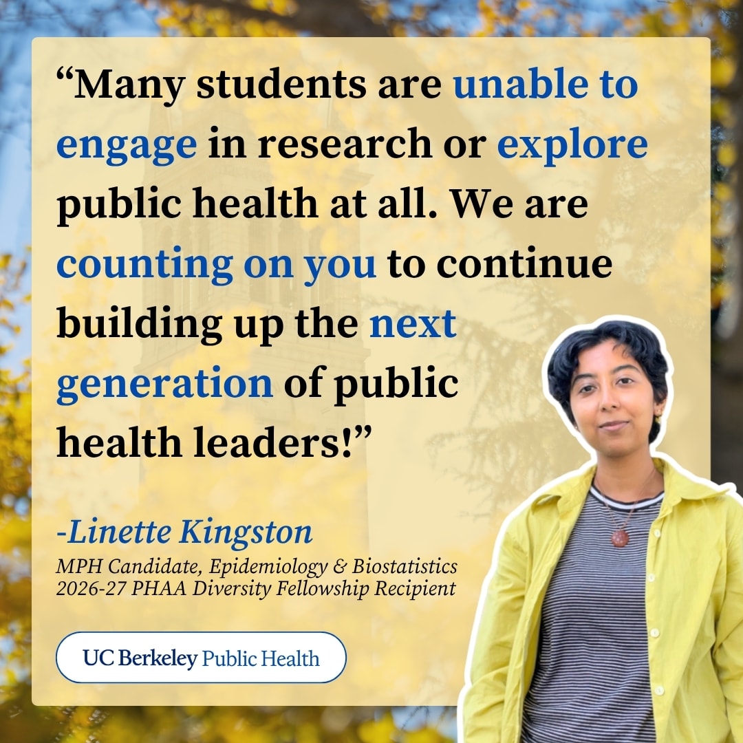 Student Linette Kingston encouraging alumni to support the next generation of public health leaders, by making a gift to the October 2026 PHAA crowdfunding campaign "Many students are unable to engage in research or explore public health at all. We are counting on you to continue building up the next generation of public health leaders!".