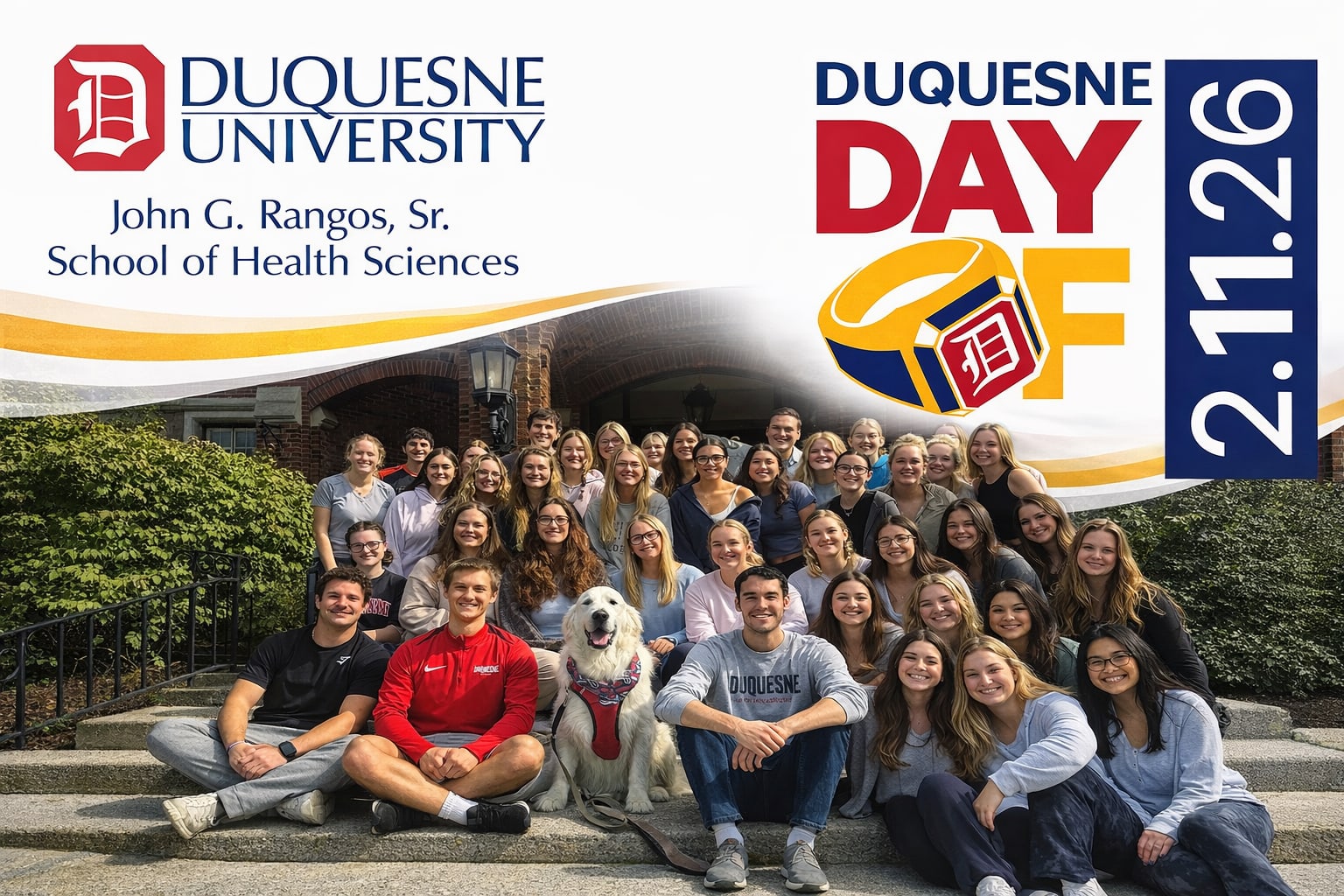 Group of health science students holding Day of Giving sign