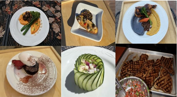 This is a collection of several of our completed dishes from our events that showcased to the students not just cooking skills but plating as well.