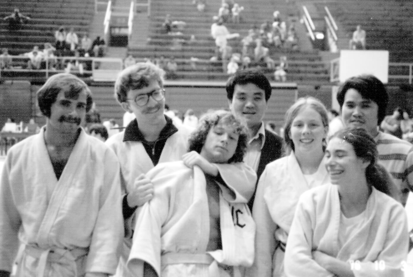 Photo from the 1970s of Dr. Min with six judo students.