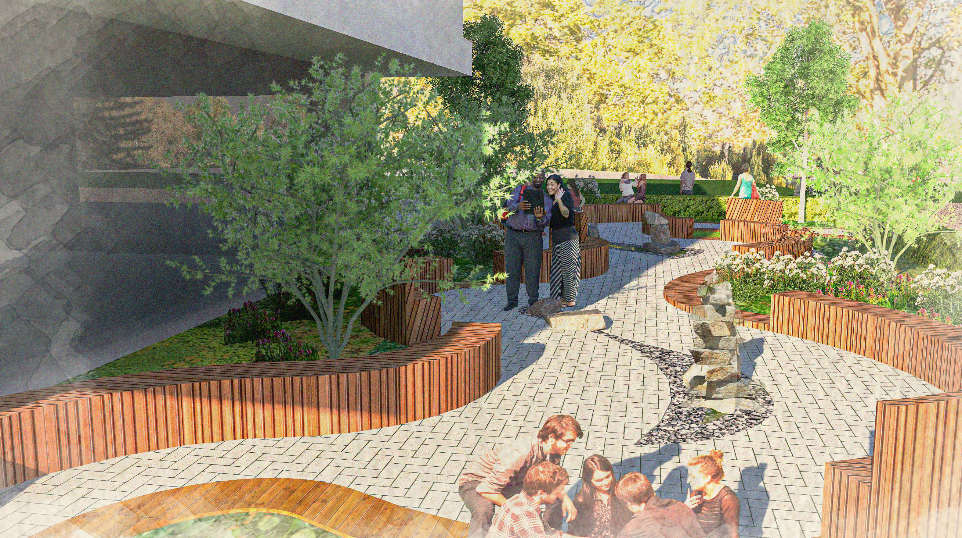 Rendering of the healing garden from eye level