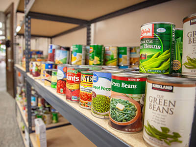 Cans of food on a shelf