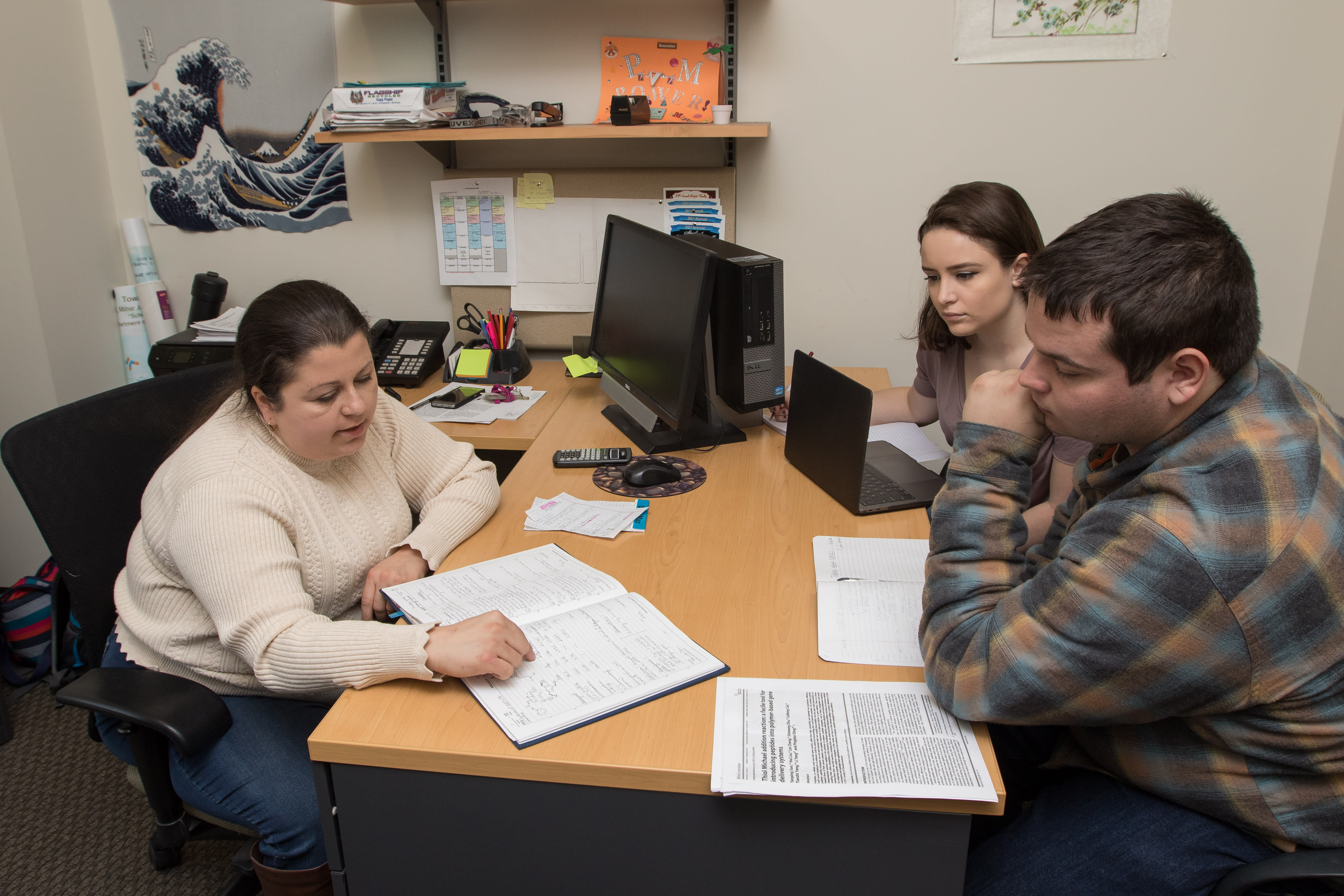 Image of Stockton University professor of chemistry, Dr. Pamela Cohn, with SSEP research students, Christina Tallone and Daniel Schneider