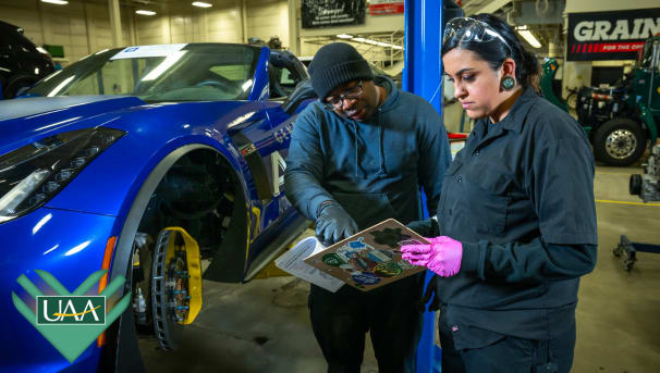UAA students learn to service the brakes on the program's Chevrolet Corvette.