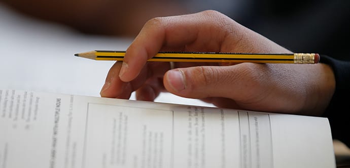 A close-up of a student studying