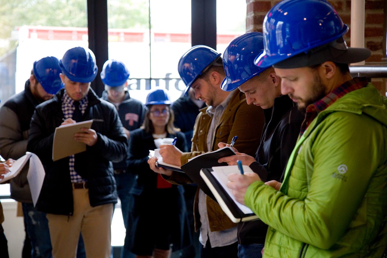 Architecture students touring Labatt Brew House for their fieldwork.