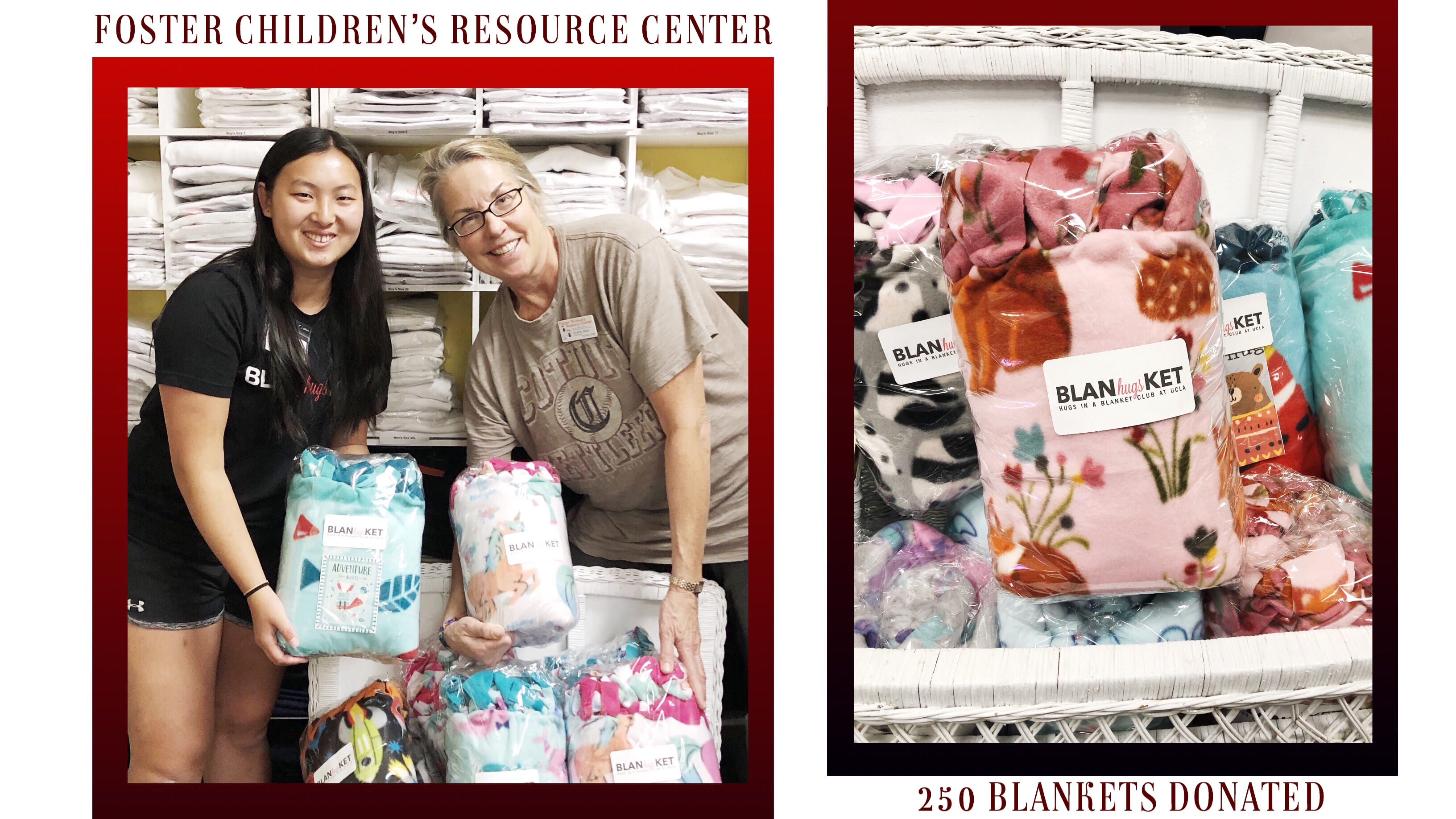 Photo of Camille Ng, President of Hugs in a Blanket and Kristin Muhl, Director of the Foster Children's Resource Center