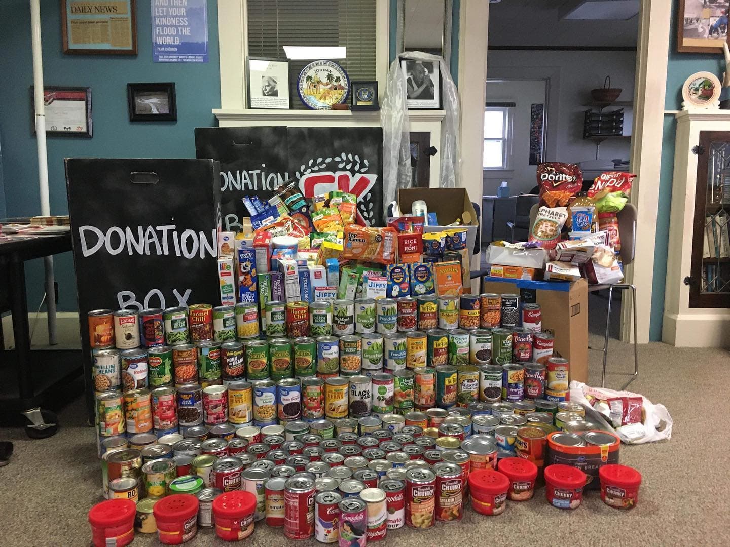 Non-perishable food items collected for Cardinal Kitchen Food Drive