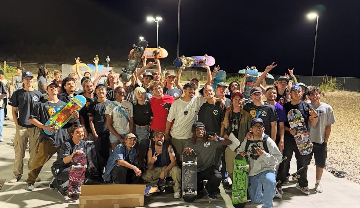 Us alongside UofA Skate Club and ASU Skate Devils at the Arizona Intercollegiate Skate Competition in Tucson last year