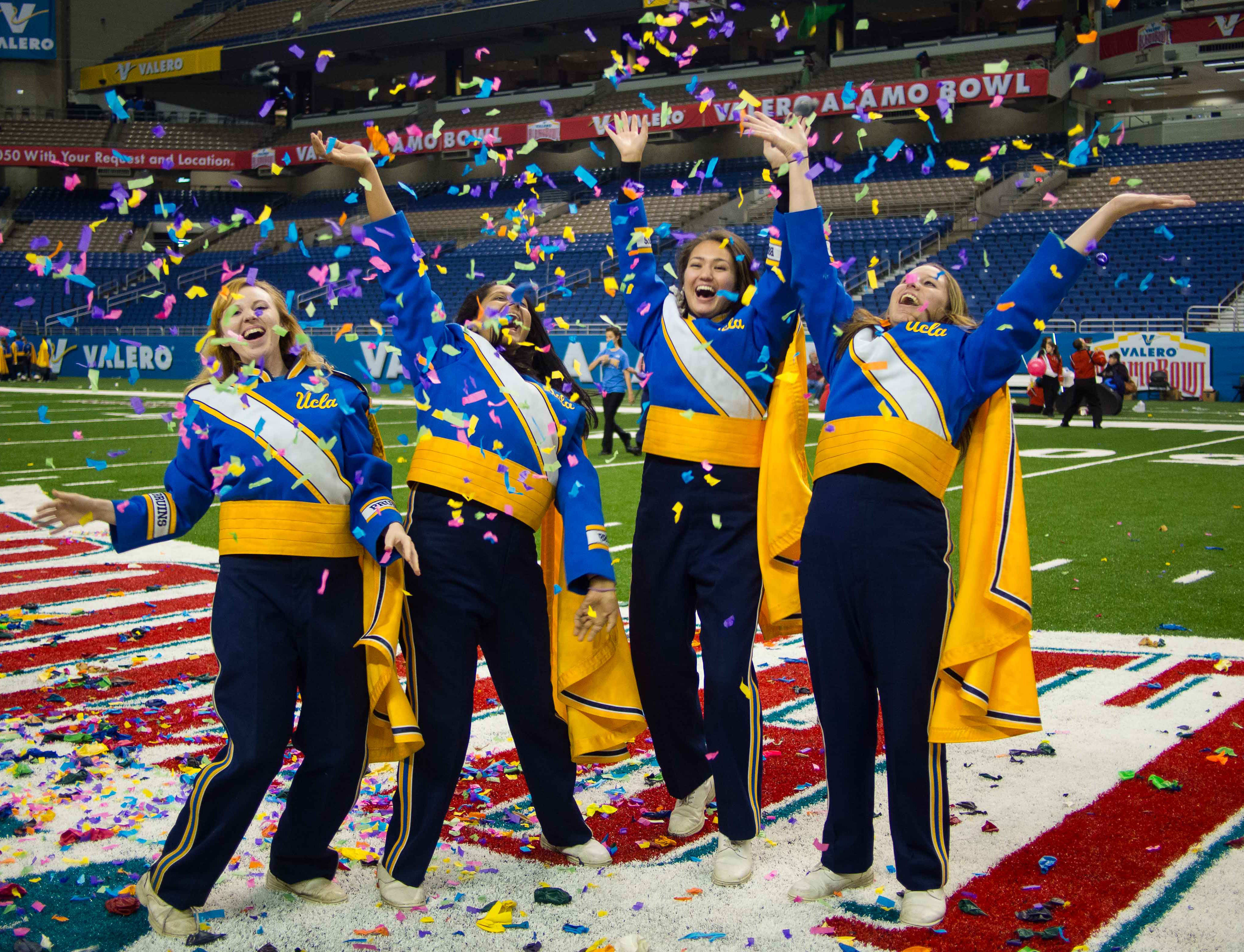 band members celebrating with confetti