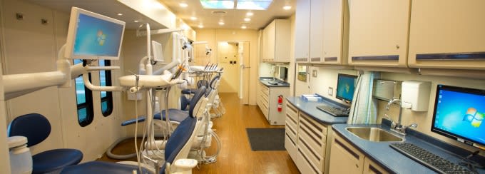 Inside the Mobile Dental Van - chairs and complete setup for dental exams