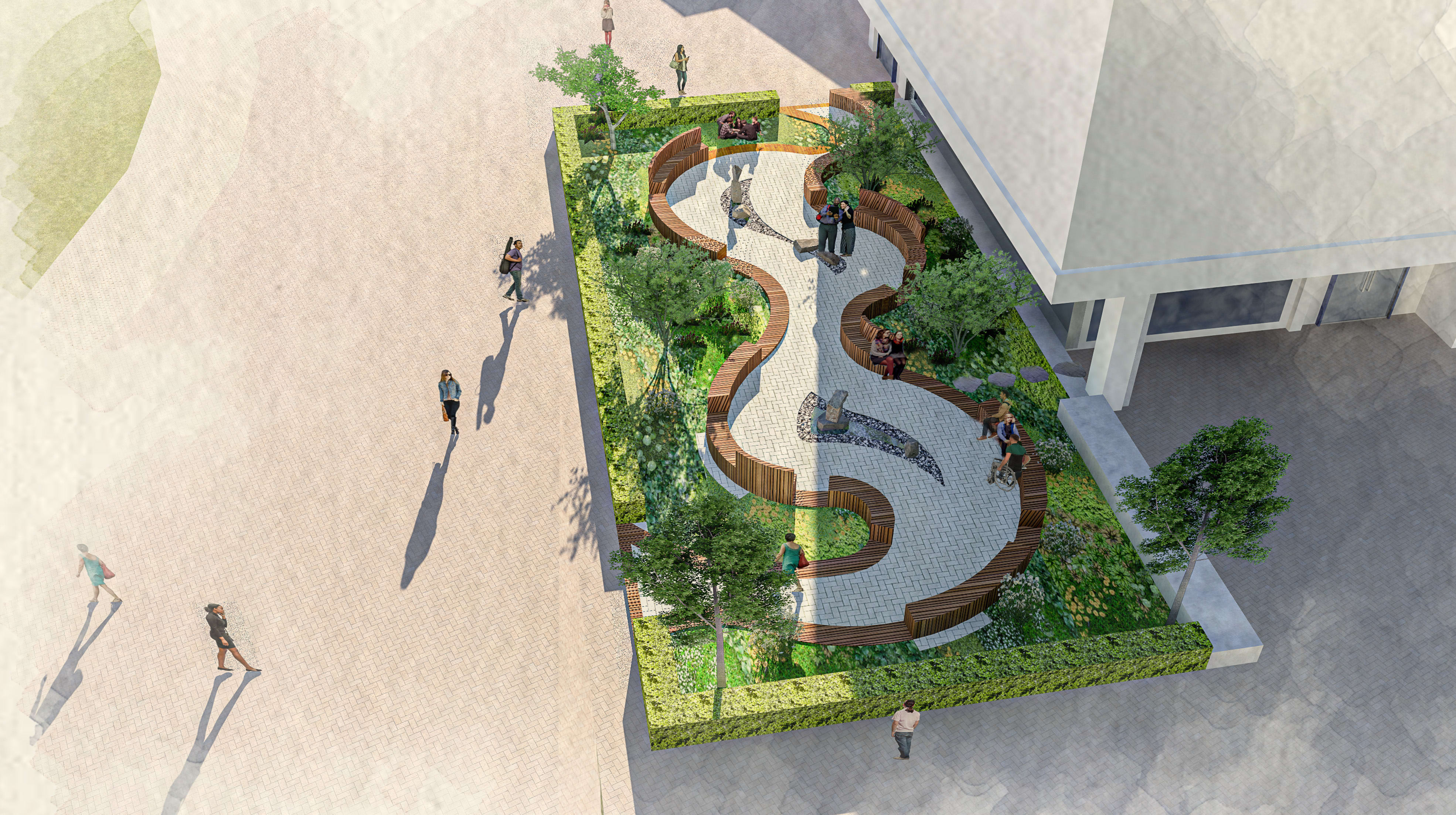 Aerial rendering of proposed healing garden