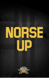 Yellow "Norse Up" on a black background