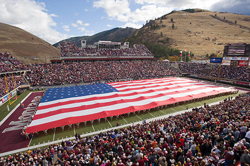 A U.S. flag at Washington-Grizzly stadium