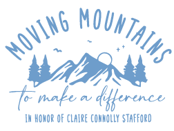 Moving Mountains to make a difference logo. The font and art of a mountain are a soft blue