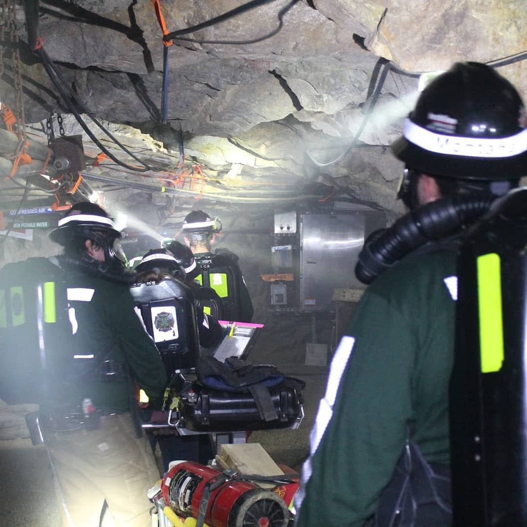 Montana Technological University Mine Rescue practices in the Underground Mine Education Center. 