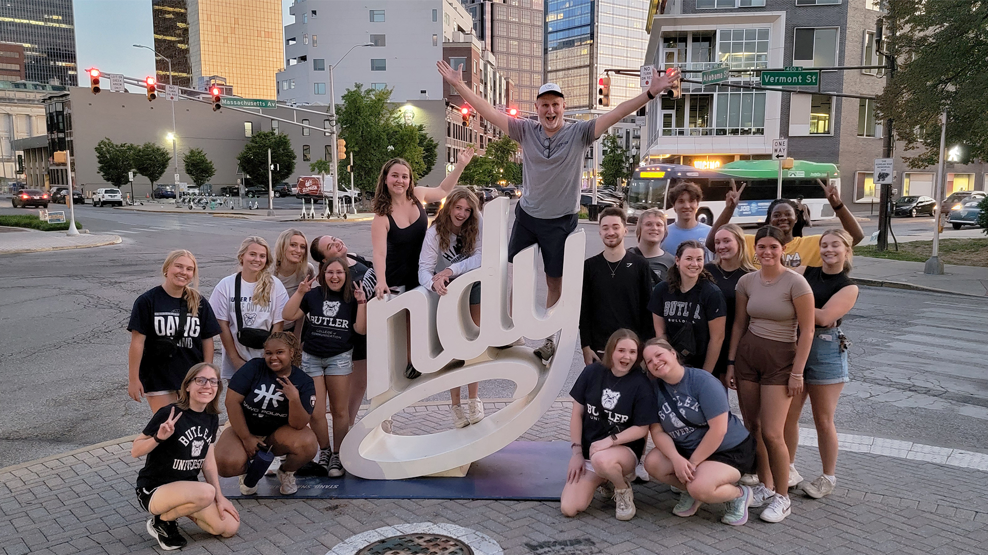 Students gathered in downtown Indianapolis for an off campus learning experience