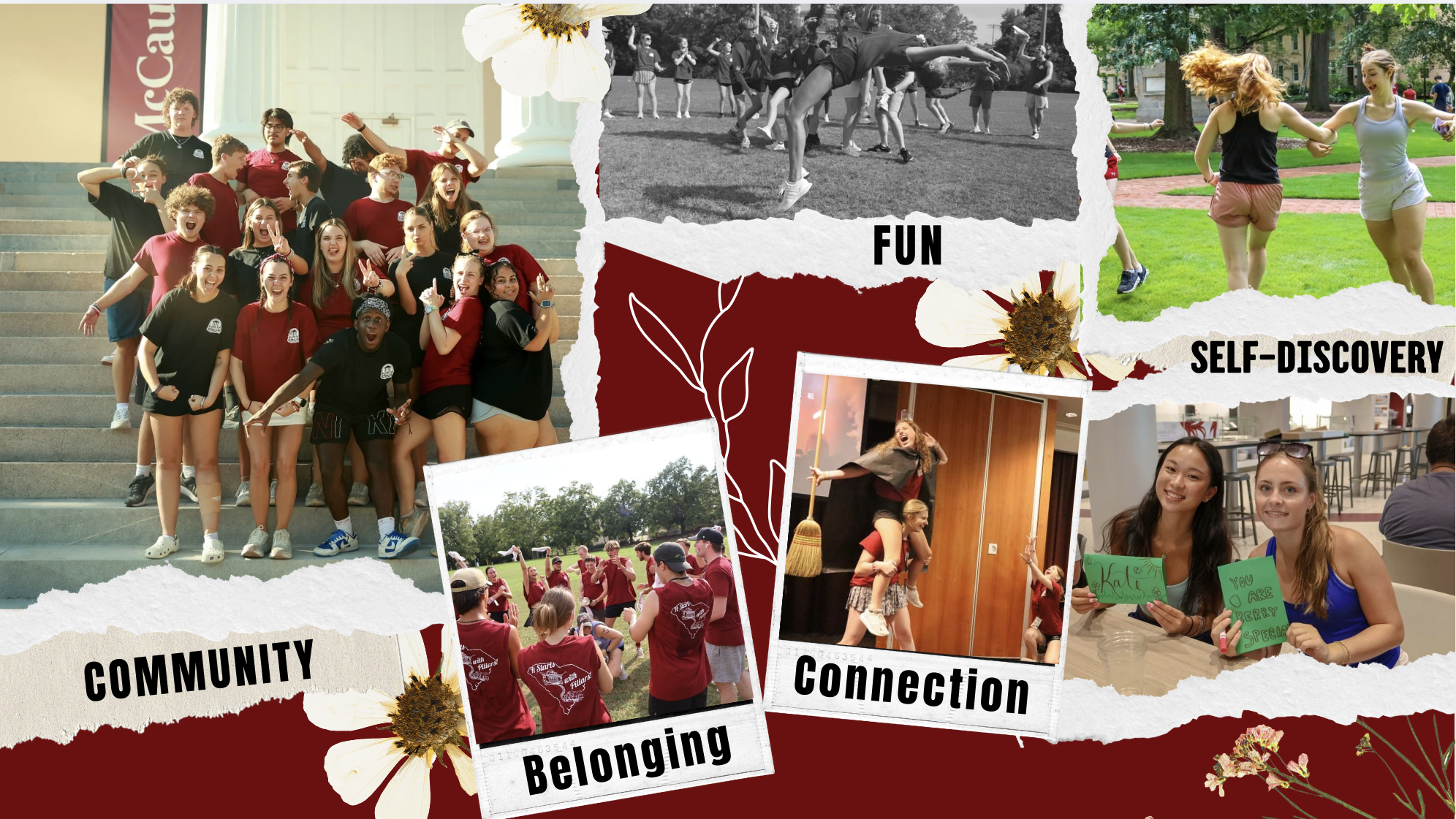 Community, Connection, Engagement, Fun, and Self-Discovery.