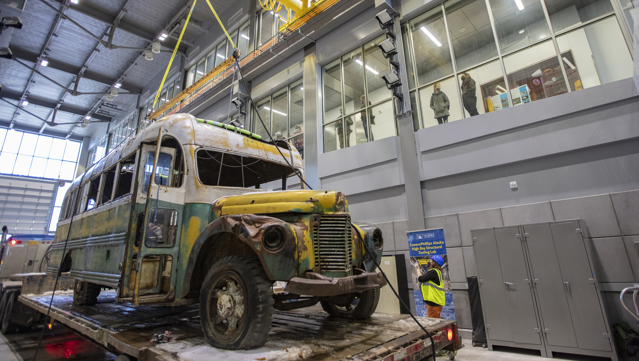 Bus 142  in UAF Engineering Building for conservation work