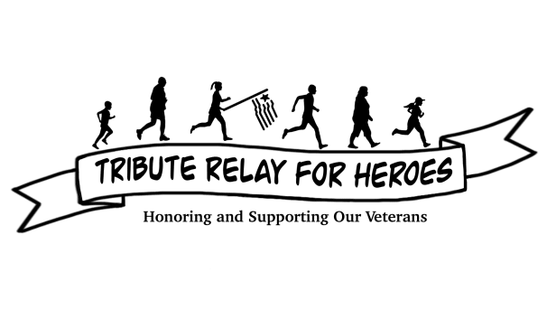 Black and white logo for the tribute relay for heroes