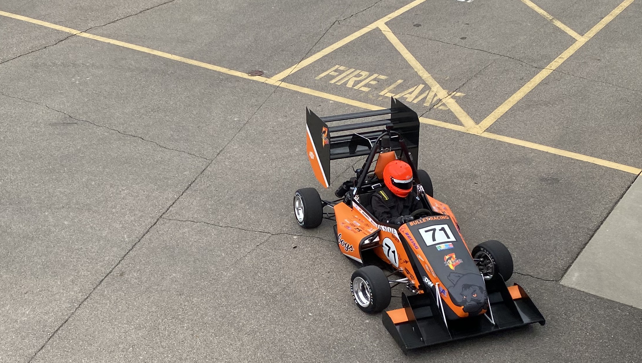 Peyton Andrews exiting the acceleration event at FSAE International Michigan May Competition 2023