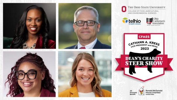 Four individuals' headshots with the Charity Steer Show logo to their right