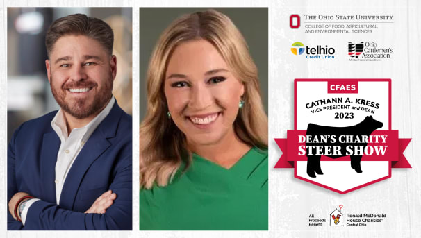 Two individual's headshots to the left of the 2023 Steer Show logo