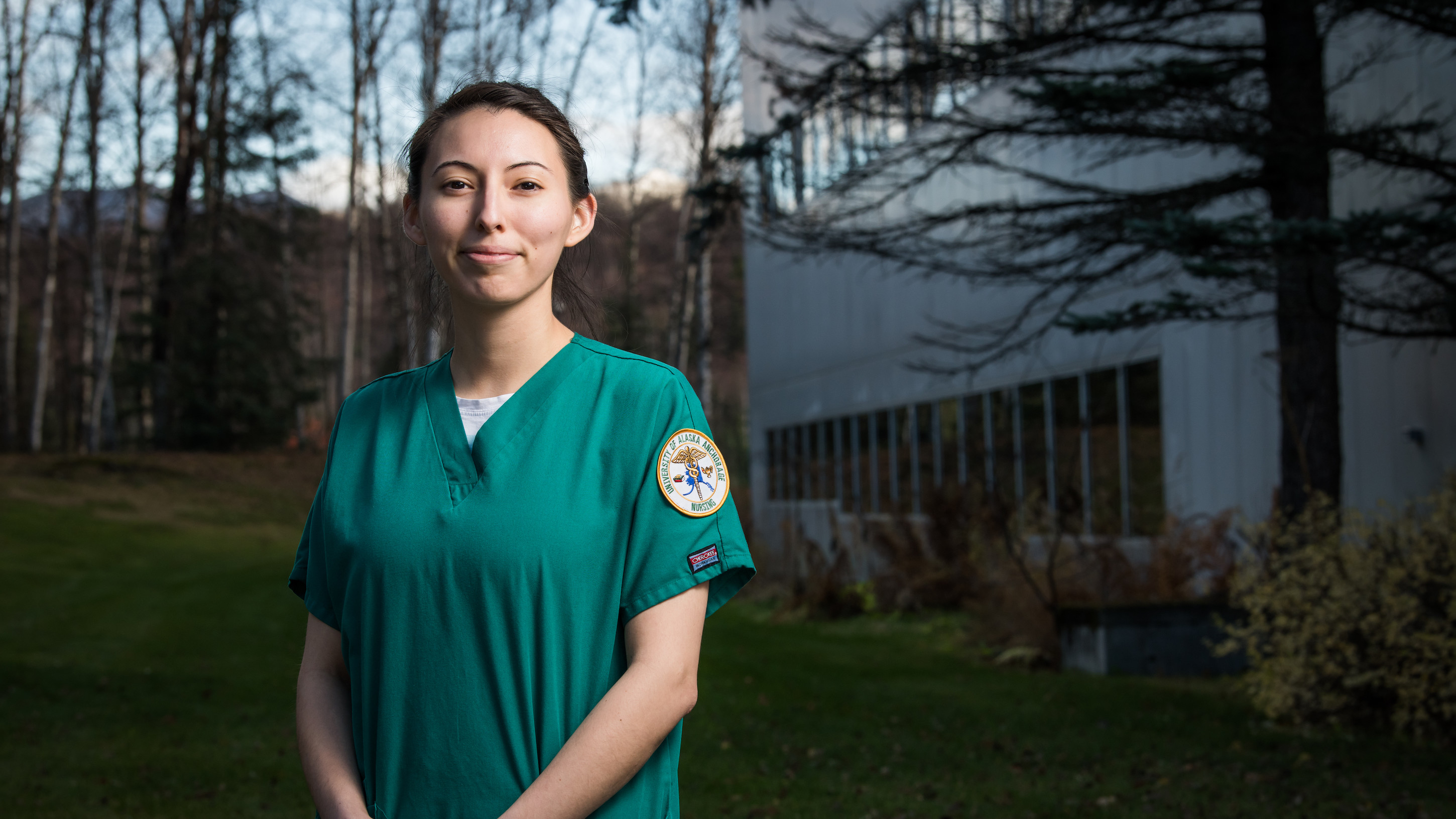 BEATRICE MCCARTY, nursing student and scholarship recipient, standing outside