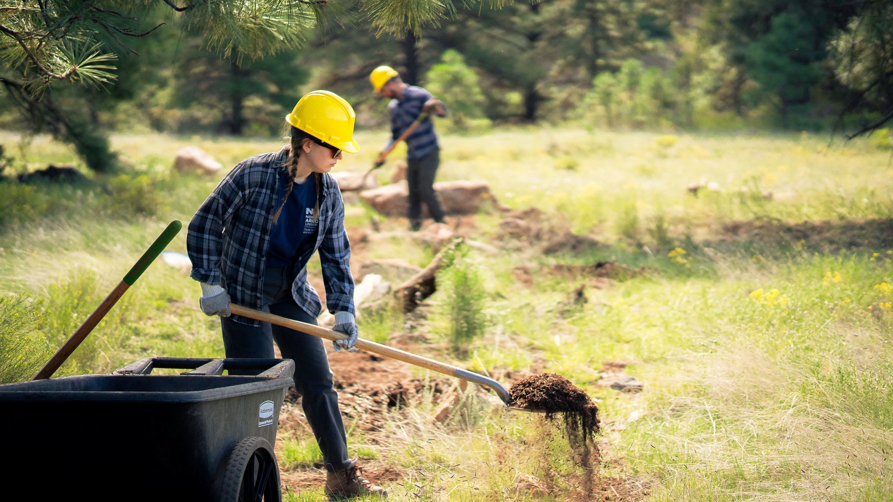 Student doing outdoor service work.