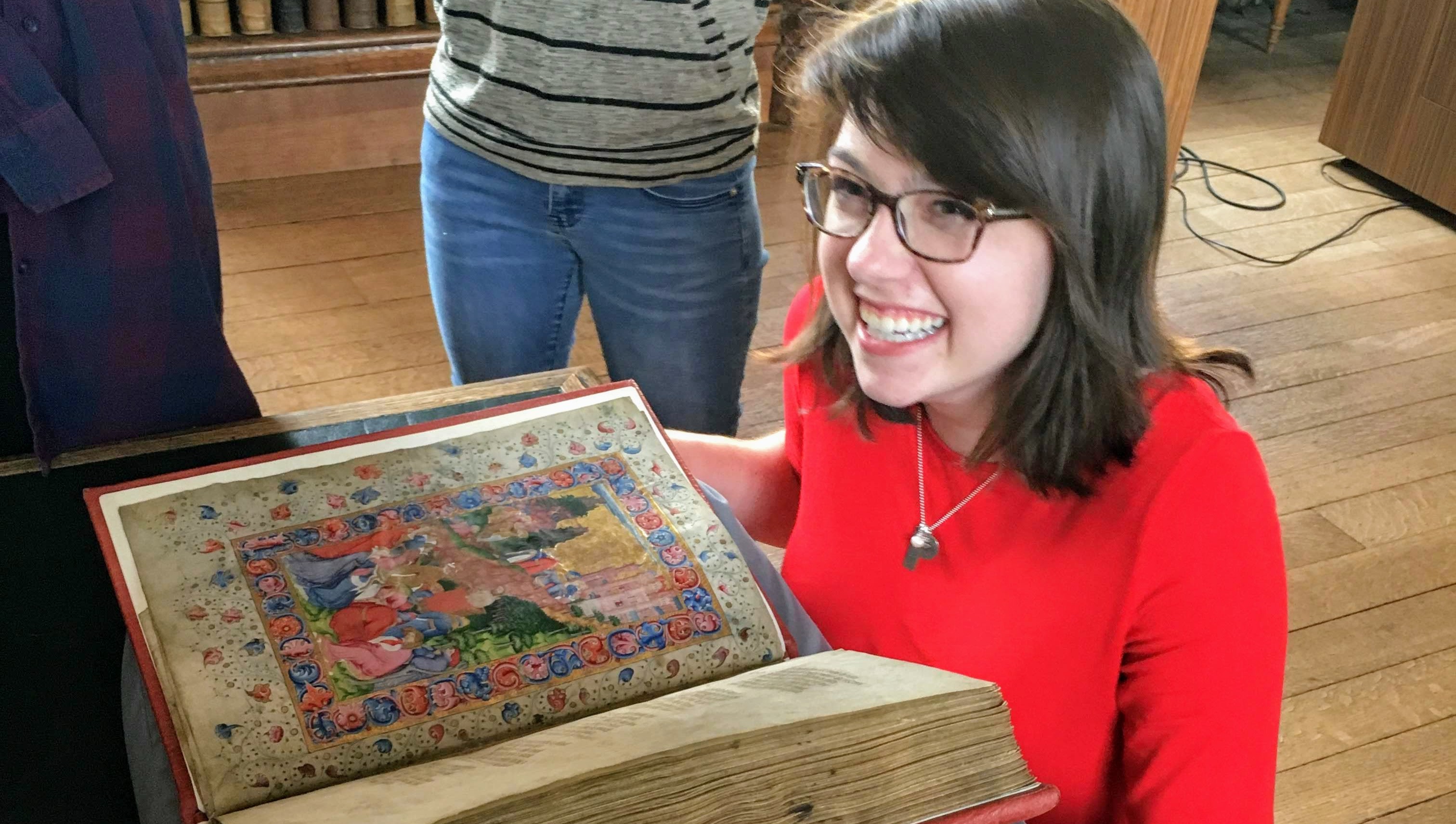 Claire Patton showing her enthusiasm for humanities research!