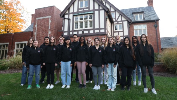 Students standing in front of the Honors Building