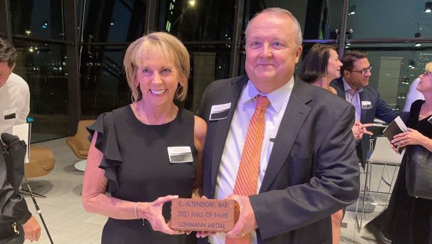 Dr. Christine Altendorf celebrating her CEAT Lohmann Medal and Hall of Fame award