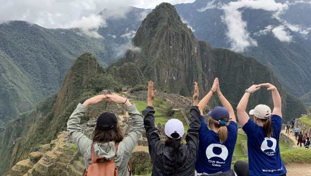 Students spell out O-H-I-O on top of mountain