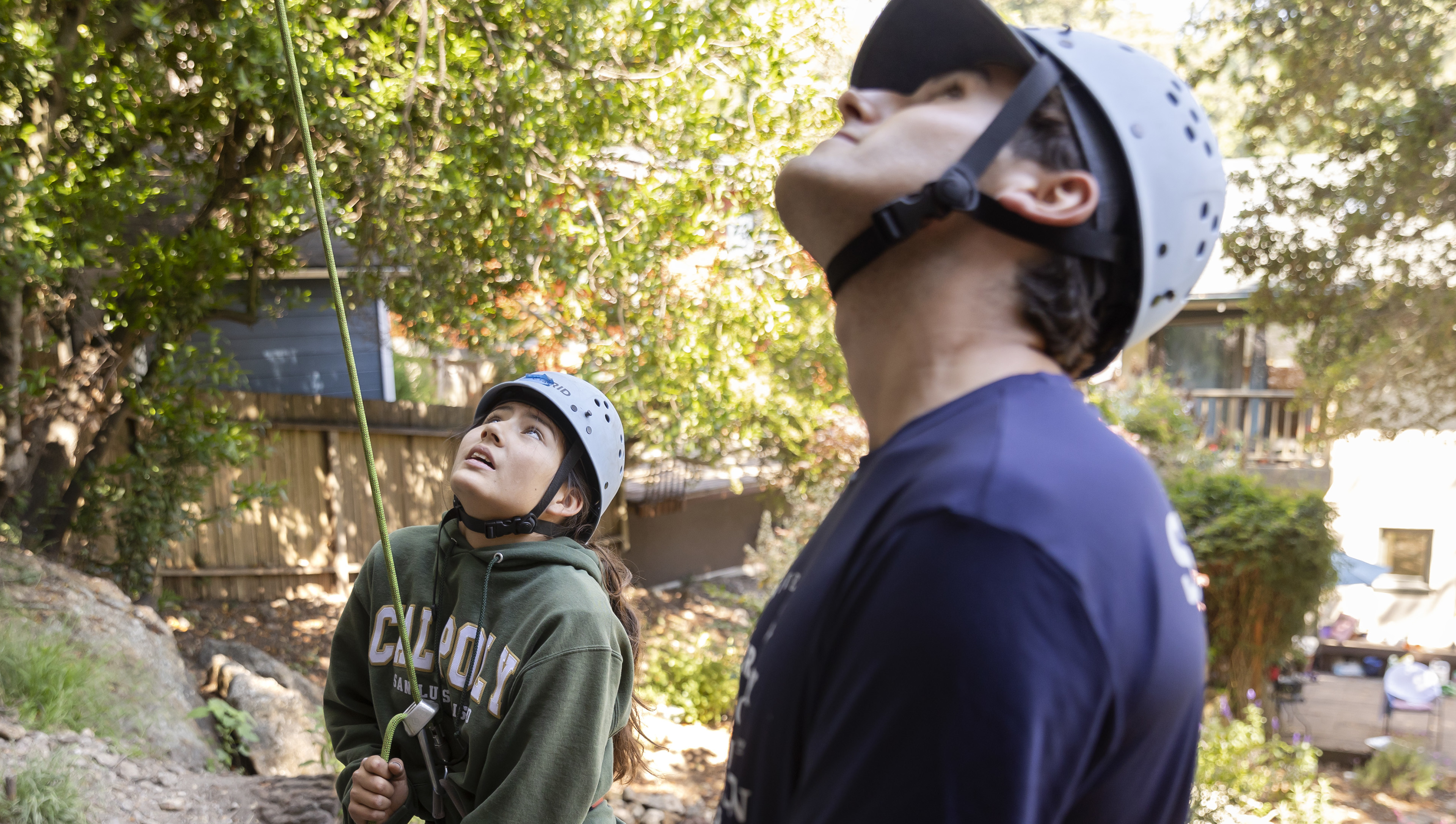 Youth participant and instructor on the Ropes Course at Strawberry Canyon Rec Area