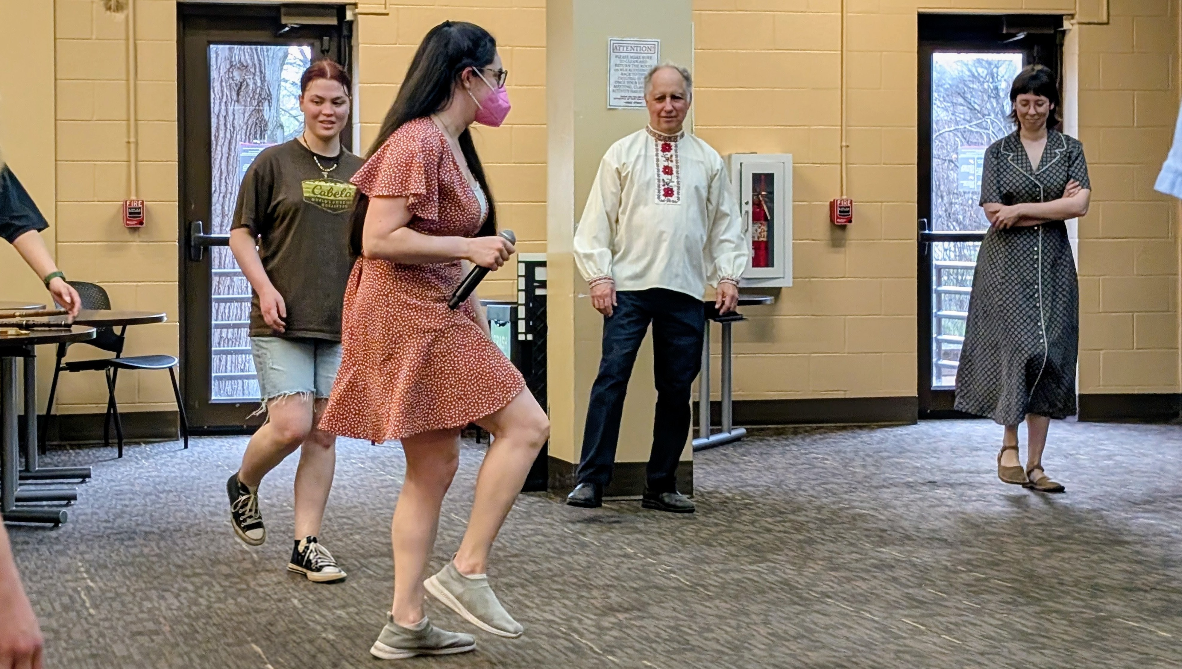 Devon Rancourt ('26) teaches fellow students and community members at the Bulgarian dance workshop